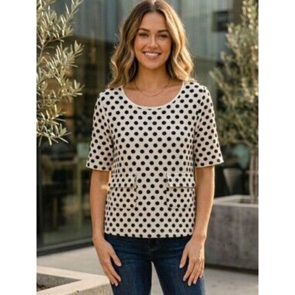 Anthropologie Moth Jacquard Dottie Knit Top Black White Polka Dot Sweater Size S